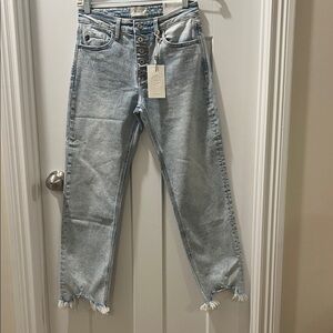 KanCan Light Blue Frayed Hem Cropped Jeans